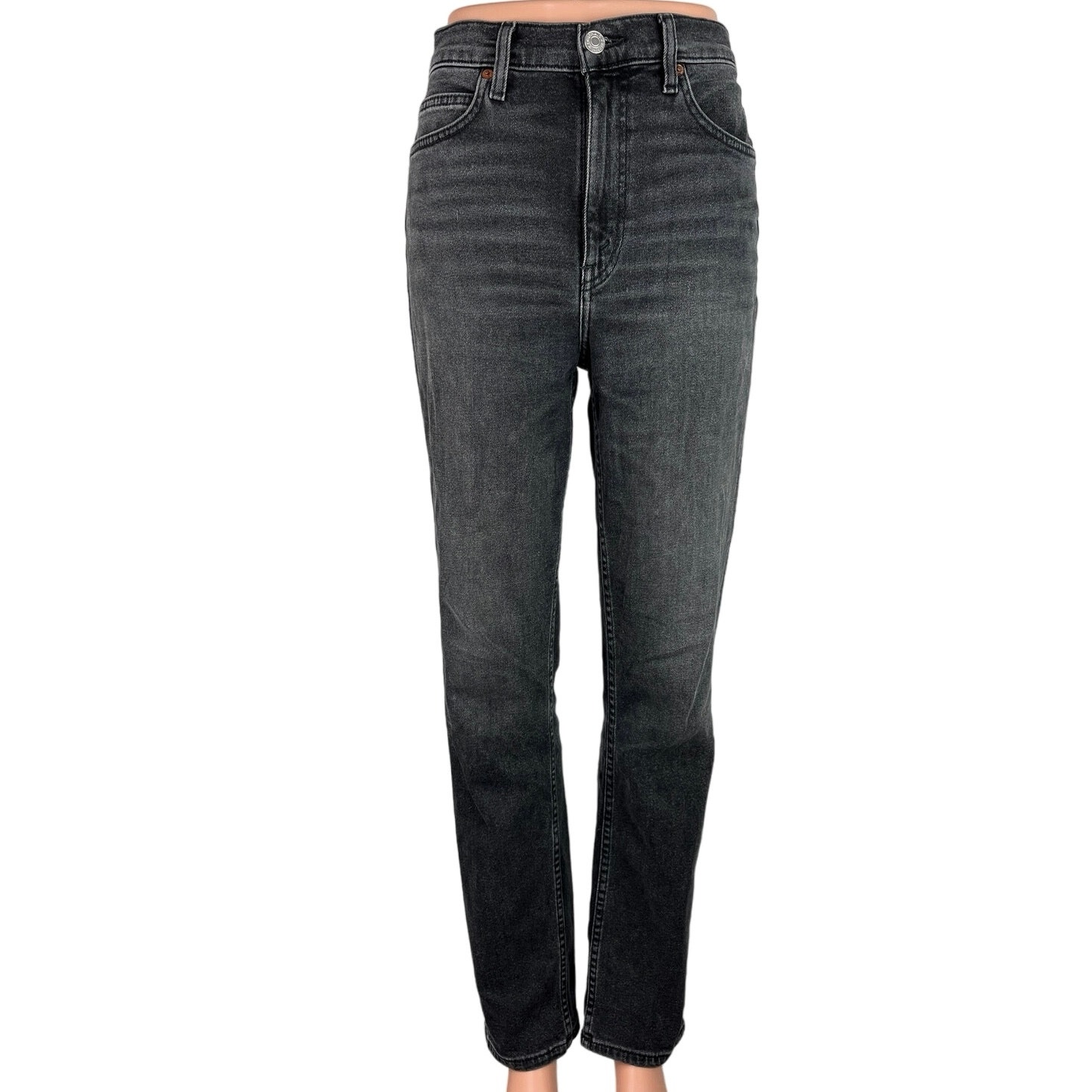 Re/Done Black High Rise Cotton Blend Denim Stretch Straight Leg Jeans Size 28